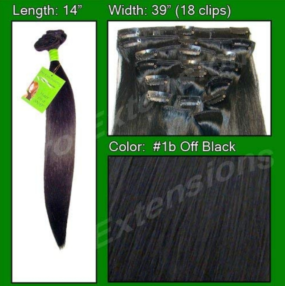 10PCS 14" Off Black 100% Real Human Hair Clip in